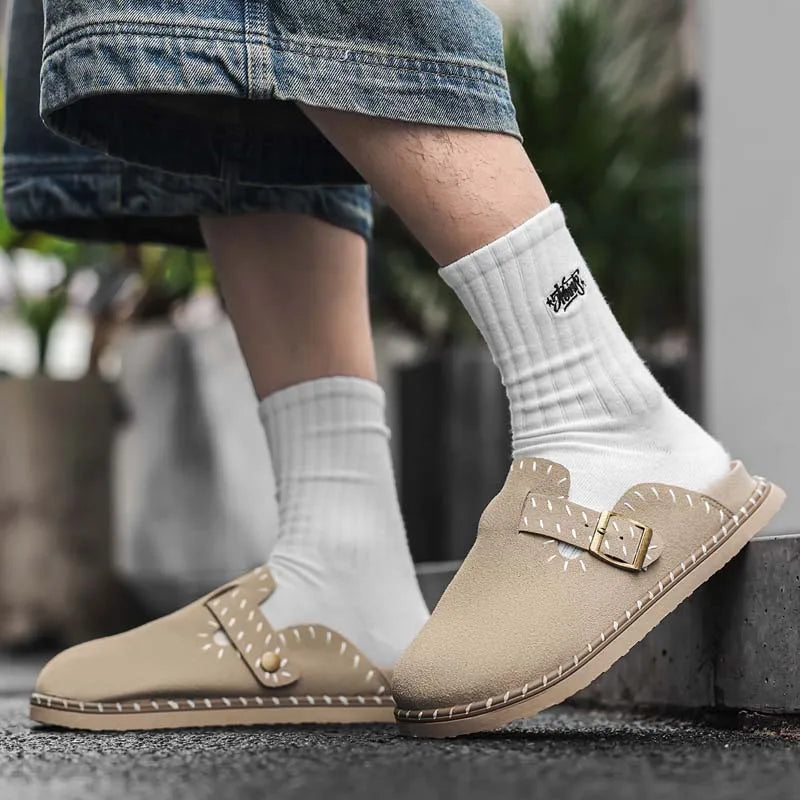 Men's Mules slip on casual shoes new summer breathable light soft-sole anti-slip outdoor fashion versatile walking semi slippers