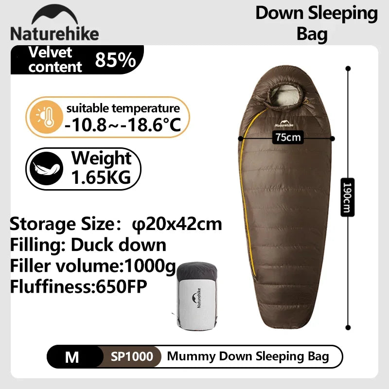 Naturehike Winter Sleeping Bag SnowBird 20D Mummy Ultralight Duck Down Sleeping Bag Portable Hiking Outdoor Camping Sleeping Bag