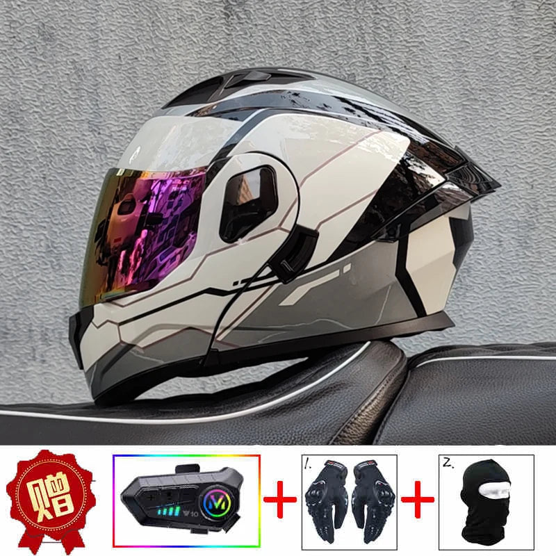 ORZ high-quality motorcycle professional racing flip helmet ABS material modular dual lens Bluetooth helmet DOT certification