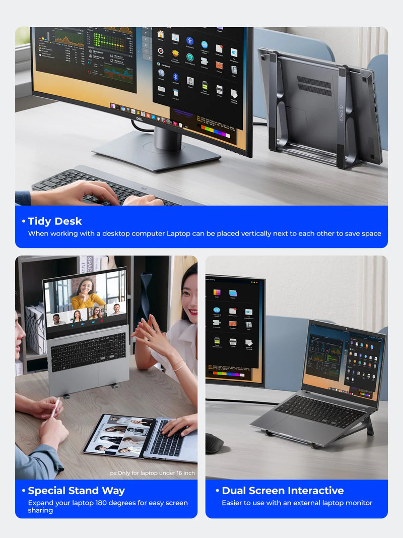 ORICO Laptop Vertical Stand Aluminium Fordable Tablet Holder 2-in-1 Stand Support Detachable for 10-17.4 inch PC Macbook Stand