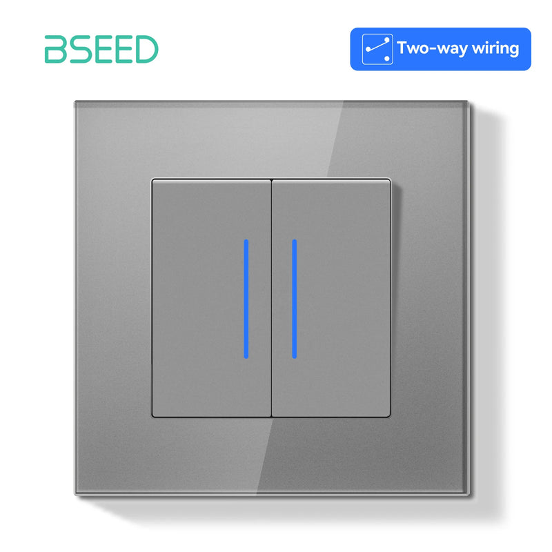 BSEED E Series Mechanical Button Switch 1/2Gang 2Way Wall Light Switch Glass Panel Switch With LED Indicator for Stairs 250V