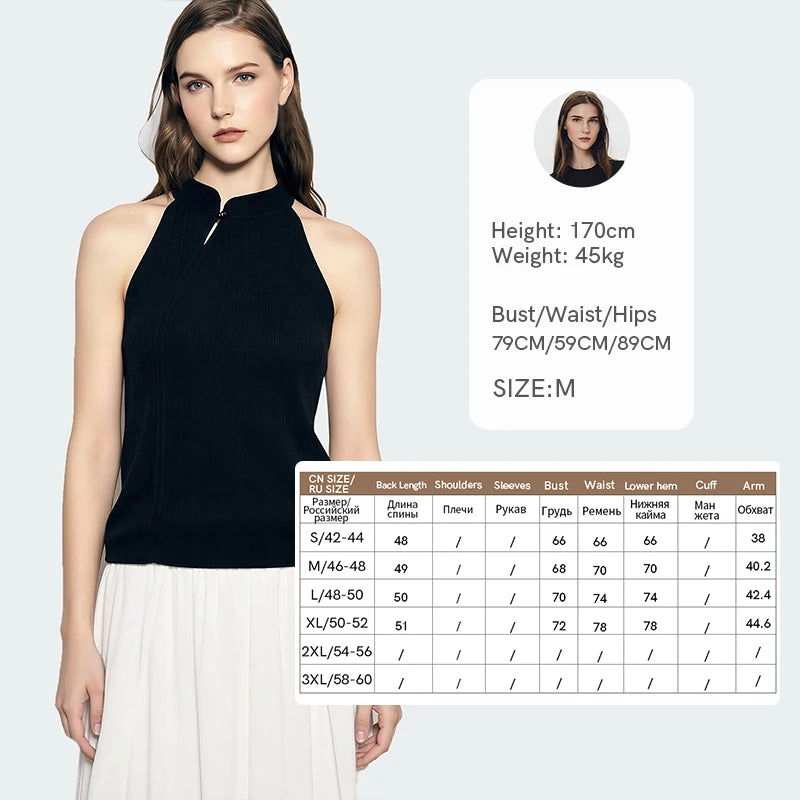 Amii Women Knit Top 2026 Summer New Chinese Style Halter Pullover Mandarin Collar Frog Button Sleeveless Slim Sweater 12622199