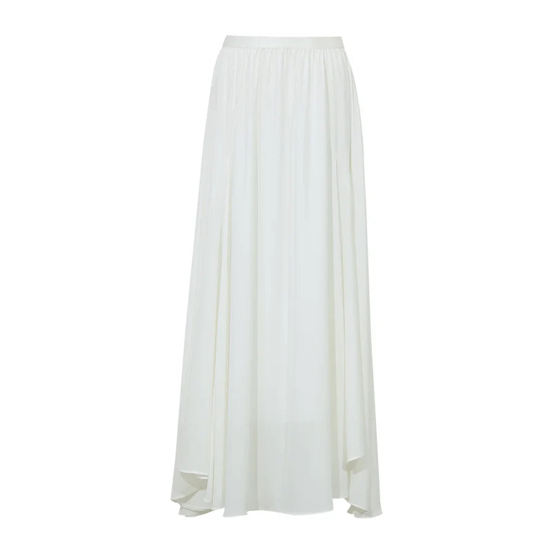 Amii Women's Chiffon Skirt 2026 Summer New Asymmetric Hem Romantic Flowy Casual Elastic Waist Long Skirt For Women 12652049