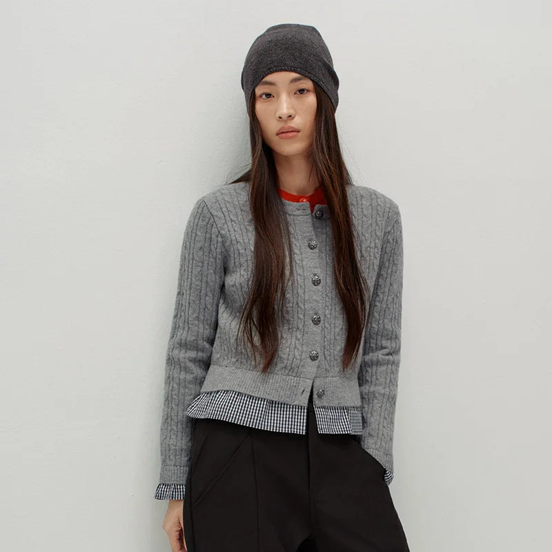 Semir Women Cardigan Cropped Knit Mock Two Piece Cable Plaid Vintage Winter Fashion Sweater Layered Style Outfit 2026
