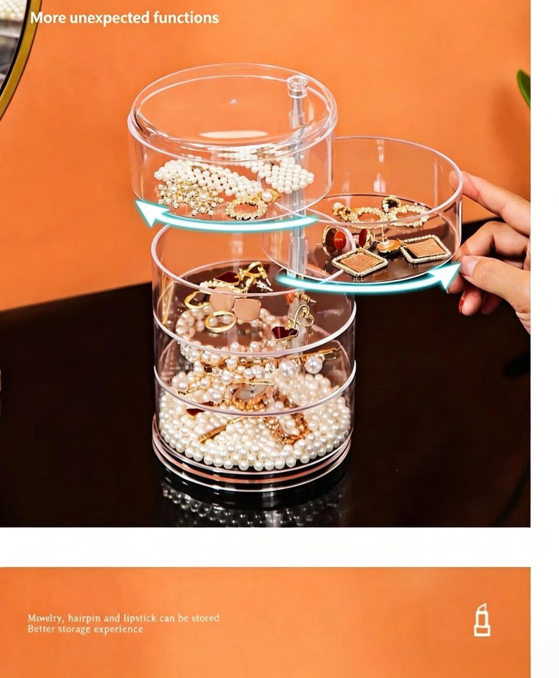 4 Tier Rotatable Acrylic Jewelry Organizer Display Stand Clear Spinning Earring Hair Clip Ring Storage Holder Makeup Cosmetic Ac