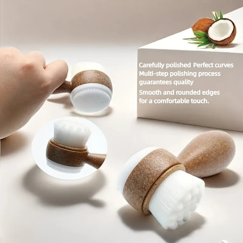 1pc Coconut Fiber Facial Brush,Double-Sided Exfoliating Manual Cleansing Brush, Soft Bristles for Deep Cleaning. facial brush