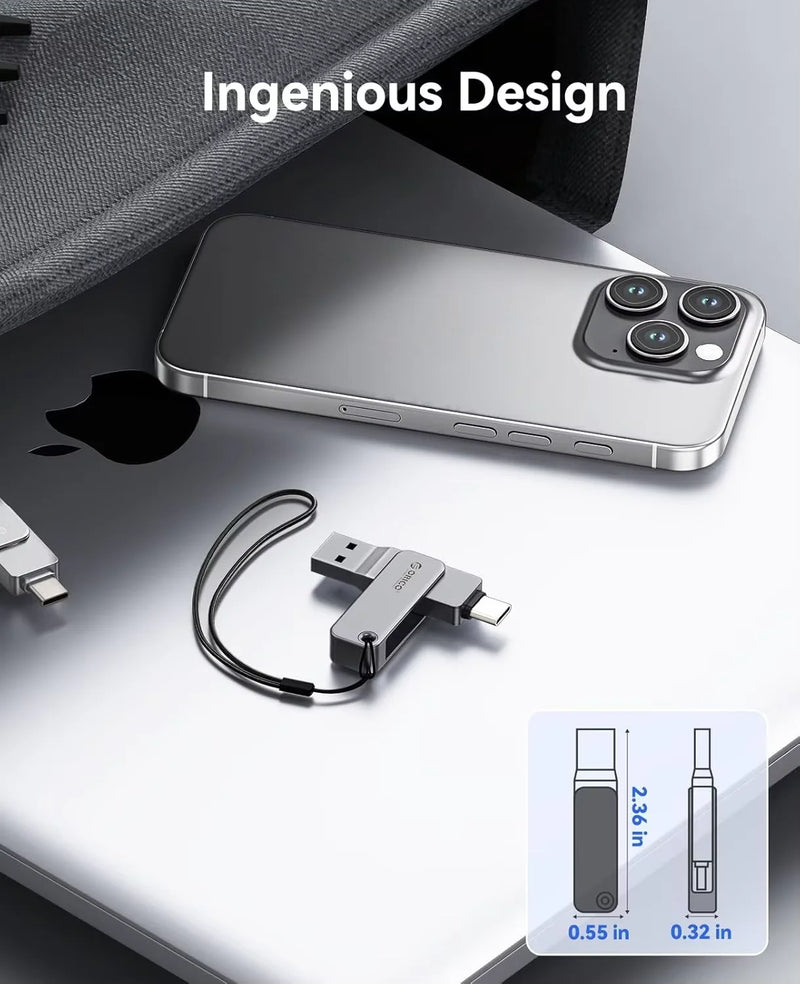 ORICO Dual USB Flash Drive USB-C & USB-A Mini Thumb Drive Read Speed Up to 150MB/s 32 64 128 256GB for iPhone 15/16/17 Series