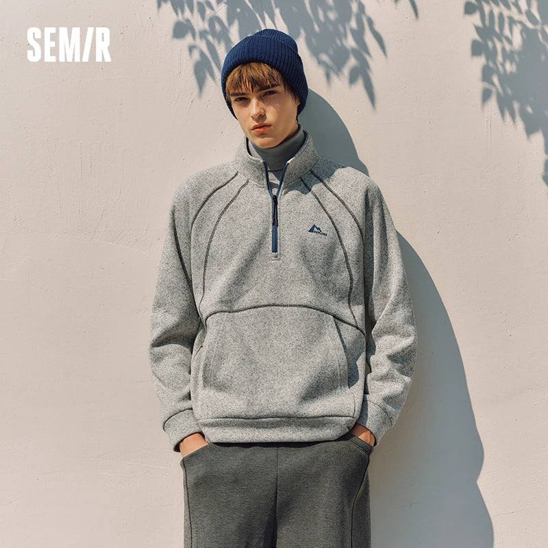 Semir Hoodie Men Winter Marled Yarn Half-Open Placket Stand Collar 2025 New Sporty Color Block Printed Pullover Men'S Wear
