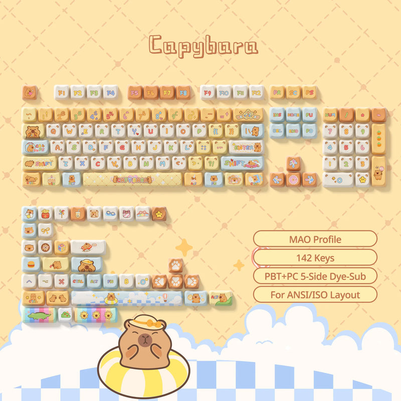 Akko Original Cute Theme MOG/MOA/MAO Profile PBT Keycap Set 5-side Dye-sub ANSI/ISO Layout Girl Keycaps Gift Round Bun Mushroom