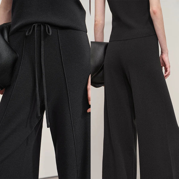 AMII Women's Pants 2026 Autumn New Versatile Loose Versatile Wide-leg Ladies Pants Solid Casual Knitted Woman Trousers 12543091