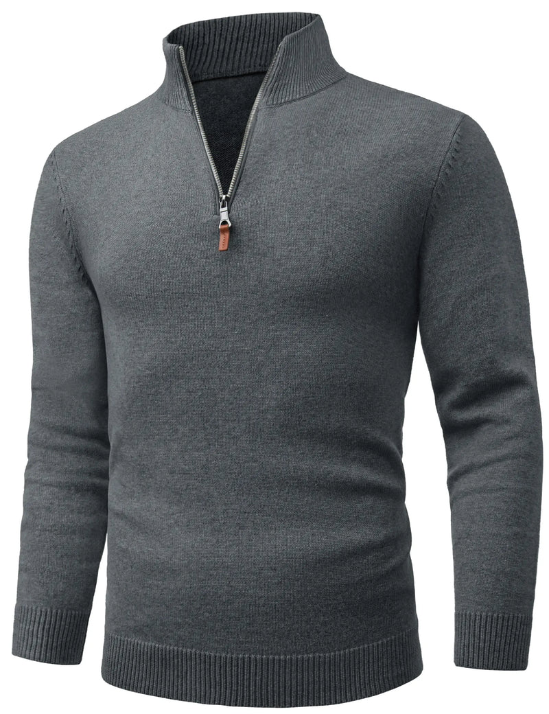 TACVASEN Mens Knit Cotton Sweater Quarter Zip Pullover Antumn Winter Casual Long Sleeve Mock Neck Polo Sweaters Warm Streetwear