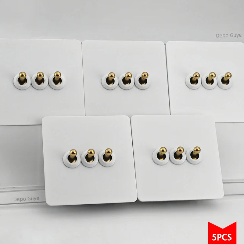 5/10 PCS 86 Type Retro White Wall Lamp Brass Lever Toggle Switch 1/2/3/4 Gang 2Way Stainless Steel Wall Panel Switch