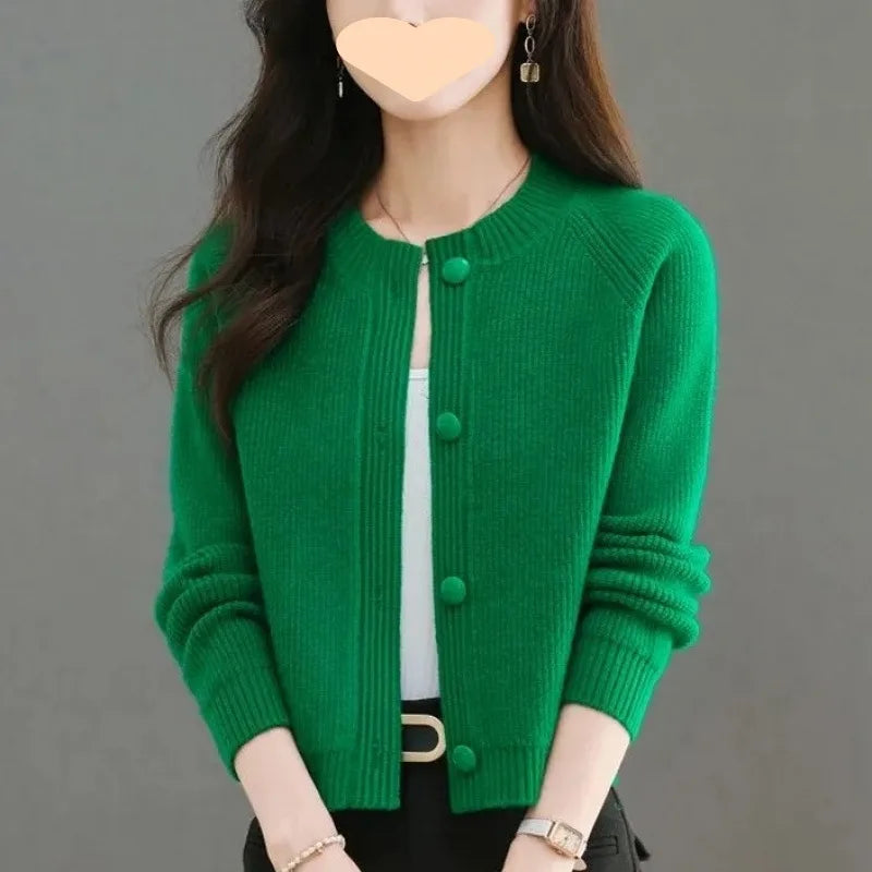 អាវក្រៅ Cardigans ដៃវែងសម្រាប់នារី អាវក្រៅបែបកូរ៉េ រដូវស្លឹកឈើជ្រុះឆ្នាំ ២០២៥ អាវយឺតកមូលសម្រាប់នារី
