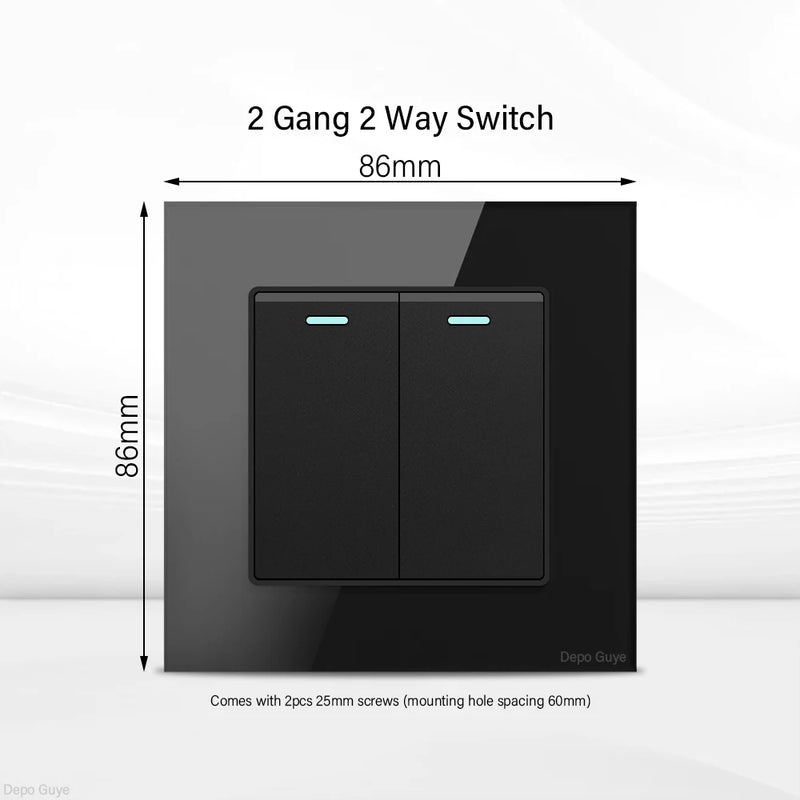 UK Black USB Type-C 18W Fast Charging Socket Universal Tempered Glass  Double 5-pin Power Plug,Home Electrical Wall Light Switch