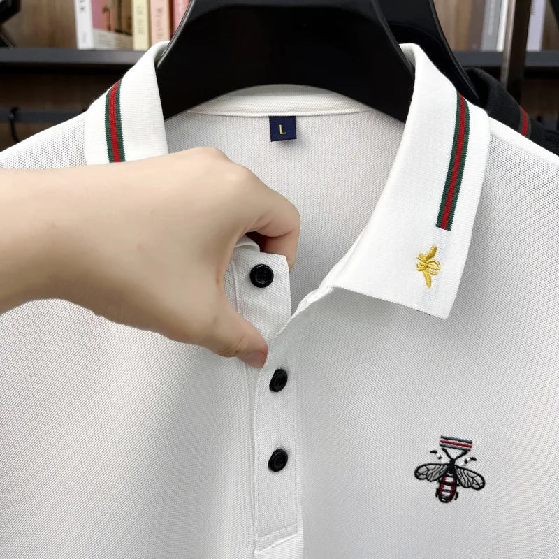 Original Man Short-Sleeved Polo Shirt Lapel Button Bee Embroidery Summer New British Style T-Shirt Business Casual Men'sClothing