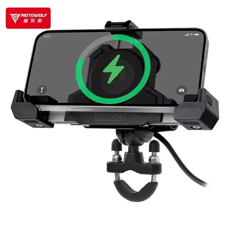 ជើងទ្រទូរសព្ទម៉ូតូ Motowolf រាងត្រីកោណ ដែលអាចស្រូបយកឆក់បាន ជើងទ្រសាកថ្មឥតខ្សែ USB សម្រាប់ម៉ូតូ
