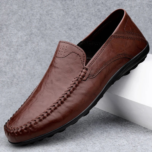 Summer Hollow Out Slip-on Leather Driving Loafers for Men Soft Soles Lightweight Walking Moccasin Shoes big size 48 49