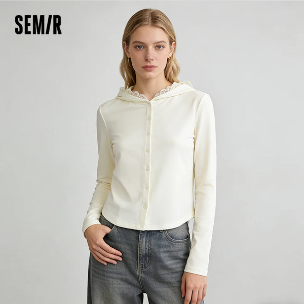 អាវយឺតស្ត្រី Semir ឆ្នាំ ២០២៦ ថ្មី កាត់ដោយចរខ្លី មានមួក ស្លីម សម ដៃវែង ស្រាល ធម្មតា ទន់ មានផាសុកភាព អាវធំ