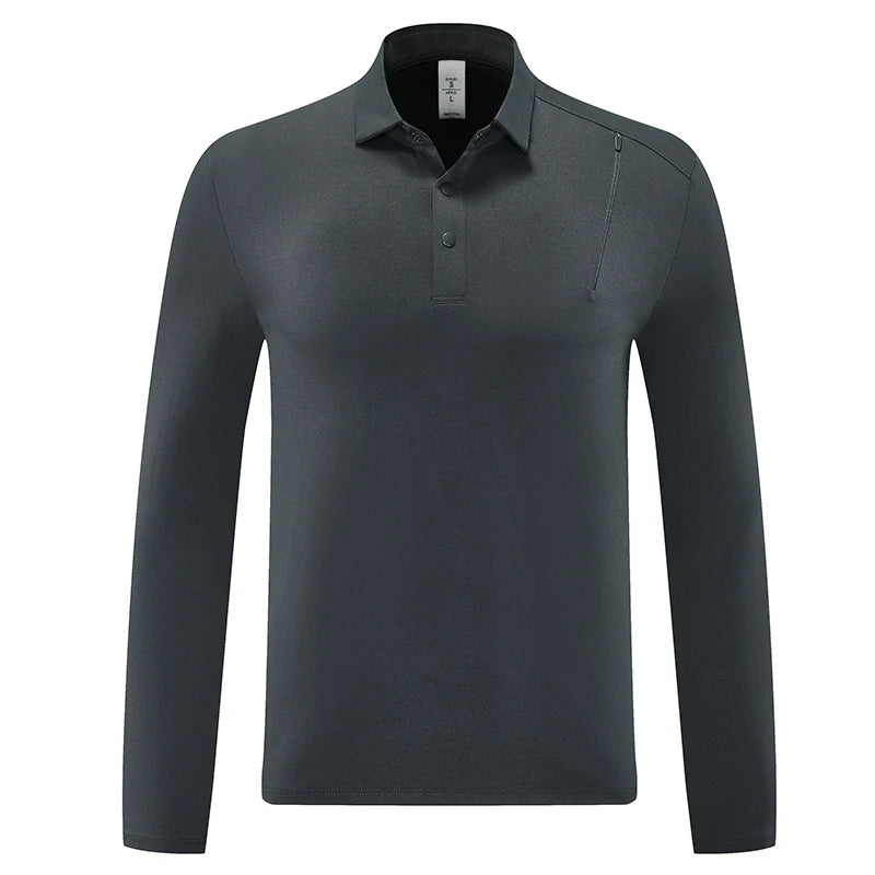 Men's Outdoor Sports Long Sleeve Polo Shirt with Zipper Accent Collar Quick - Dry Breathable Casual Top