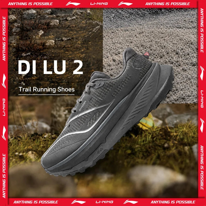 ស្បែកជើងរត់បុរស Li-Ning DI LU 2 ផ្លូវលំ XTRM-BOOM FIBER Cushion LN DWR ស្បែកជើងកីឡាការពារទឹក LiNing ការពារការរអិល ARNV009