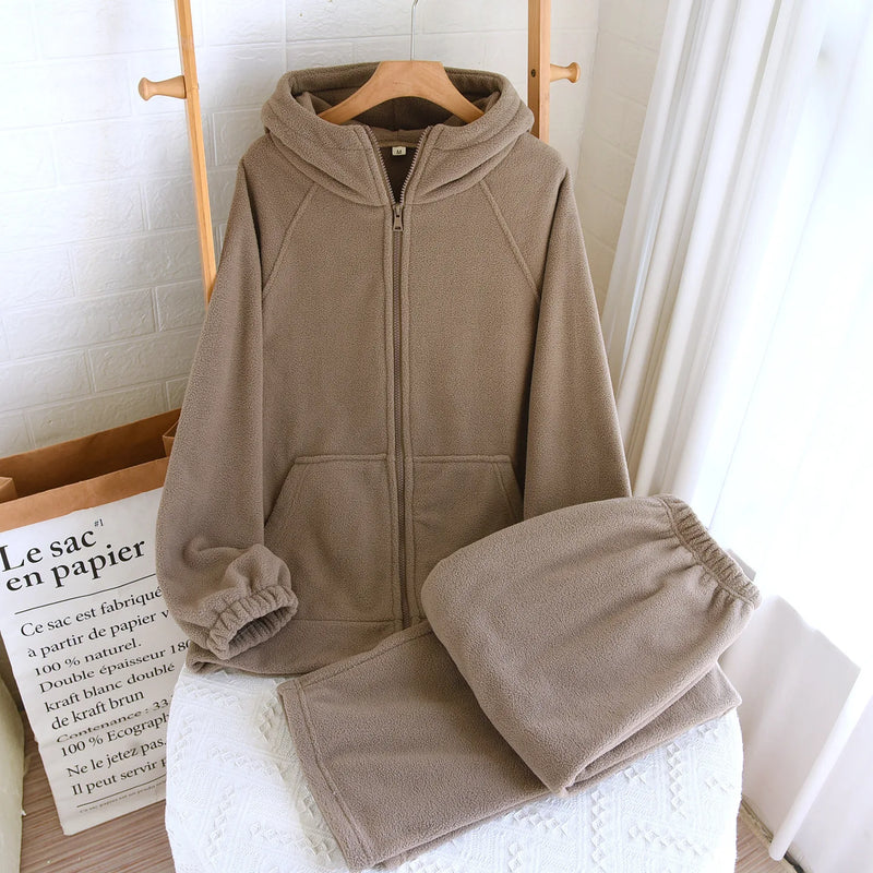 Thickened Warm Sleepwear Plus Size Flannel Pajamas Women Autumn and Winter High Quality Home Clothes Hooded Hot Nightwear Set