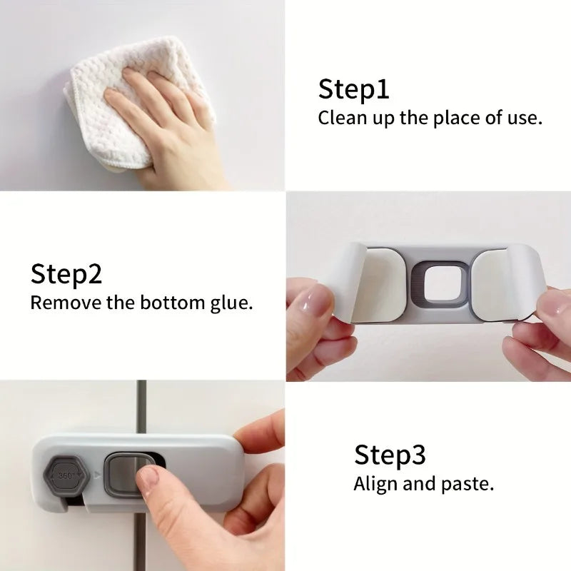 2Pcs child Safety Lock 360° Rotatable Cabinet Fridge Lock, Strong No-Trace Adhesive, No Drilling Childproof Anti-Opening Lock
