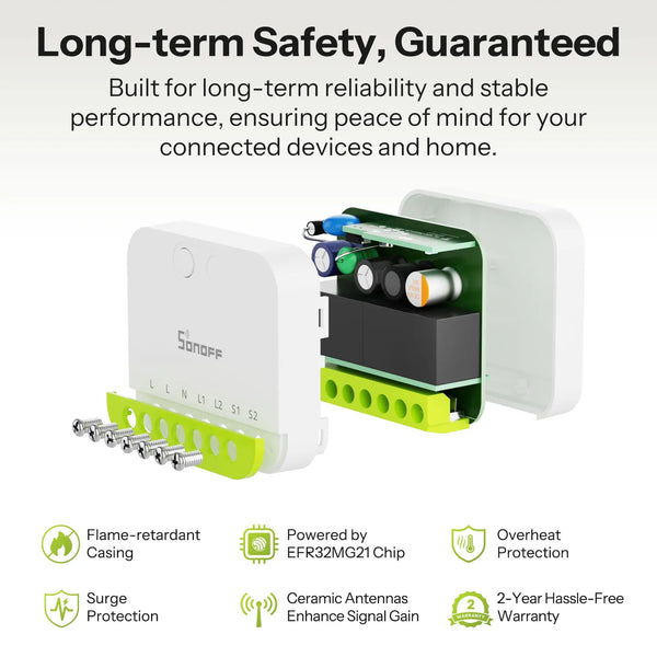SONOFF MINI DUO កុងតាក់ឆ្លាតវៃ Zigbee 2 ច្រក MINI-ZB2GS ការគ្រប់គ្រងបន្ទុកពីរតូច និងមានសុវត្ថិភាព គាំទ្រកុងតាក់ខាងក្រៅ ត្រូវការ zigbee hub