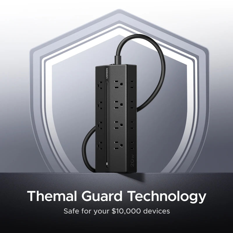 UGREEN 20W Power Strip Fast Charger 16 AC Outlets 1 USB-C 3 USB-A US Plug Extension Adapter For Tablet Phone Overload Protection