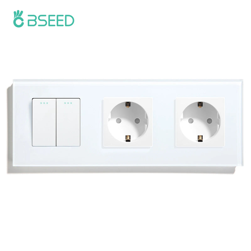 BSEED EU Standard Wall Button Switch 1/2/3Gang 1Way Wall Power Socket Glass Frame Mechanical Switches Home Improvement