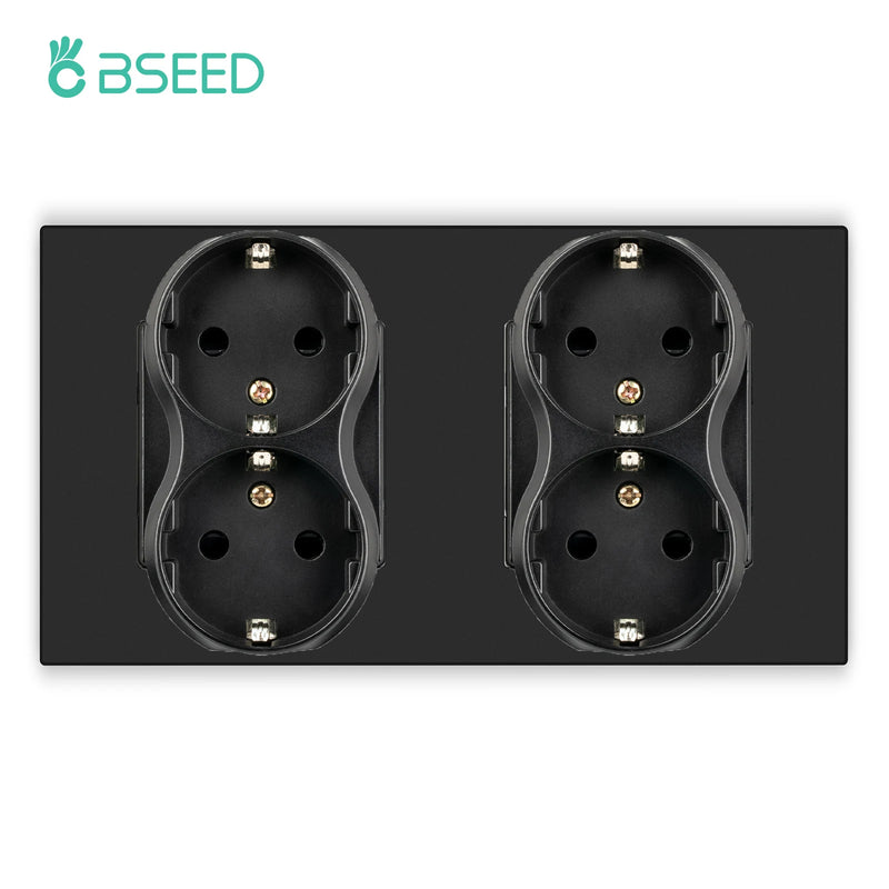 BSEED EU Wall Power Double Sockets Dual Power Outlets Electrical Plug Plastic Panel White Black 110-250V for Home Office
