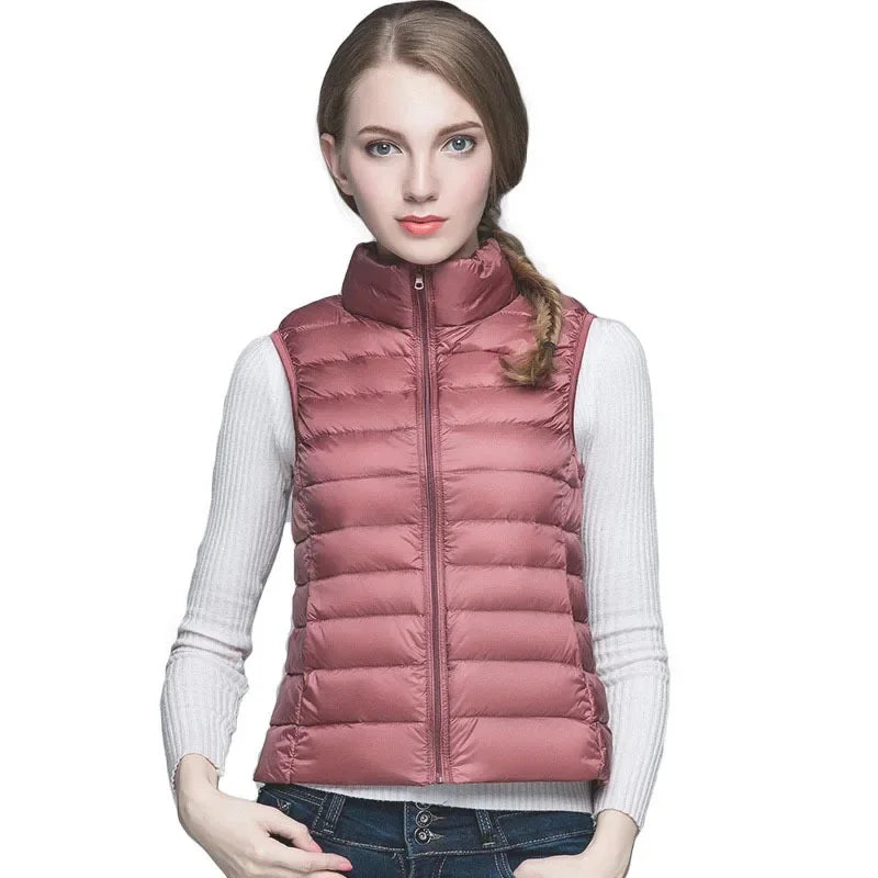 Red Collar Women's Light/thin Sleeveless Vest Jacket, Fashion Short Female Vests, Blue Khaki Green Black Waistcoat, Asian Size