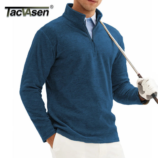 TACVASEN Men's Quarter Zip Up Fleece Pullover Warm Windproof Sweaters High Stand Collar Polyester Sweatshirts Fit Hike And Golf