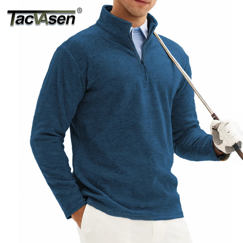 TACVASEN Men's Quarter Zip Up Fleece Pullover Warm Windproof Sweaters High Stand Collar Polyester Sweatshirts Fit Hike And Golf