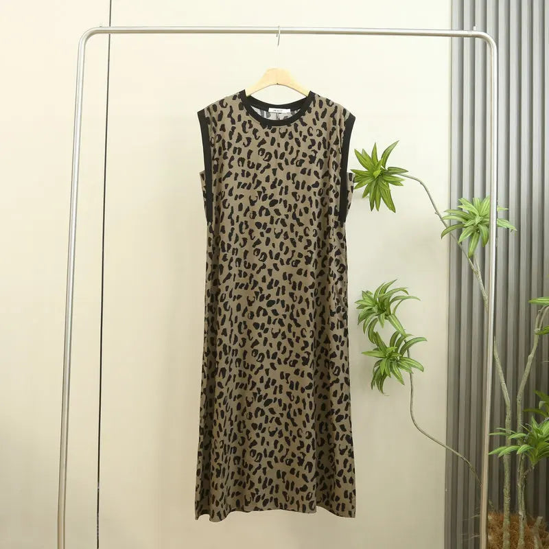 Large Size Cotton Silk Sleeveless Dress Women's Loose Polka Dots Leopard Print Nightdress Loungewear Round Neck Nightgowns
