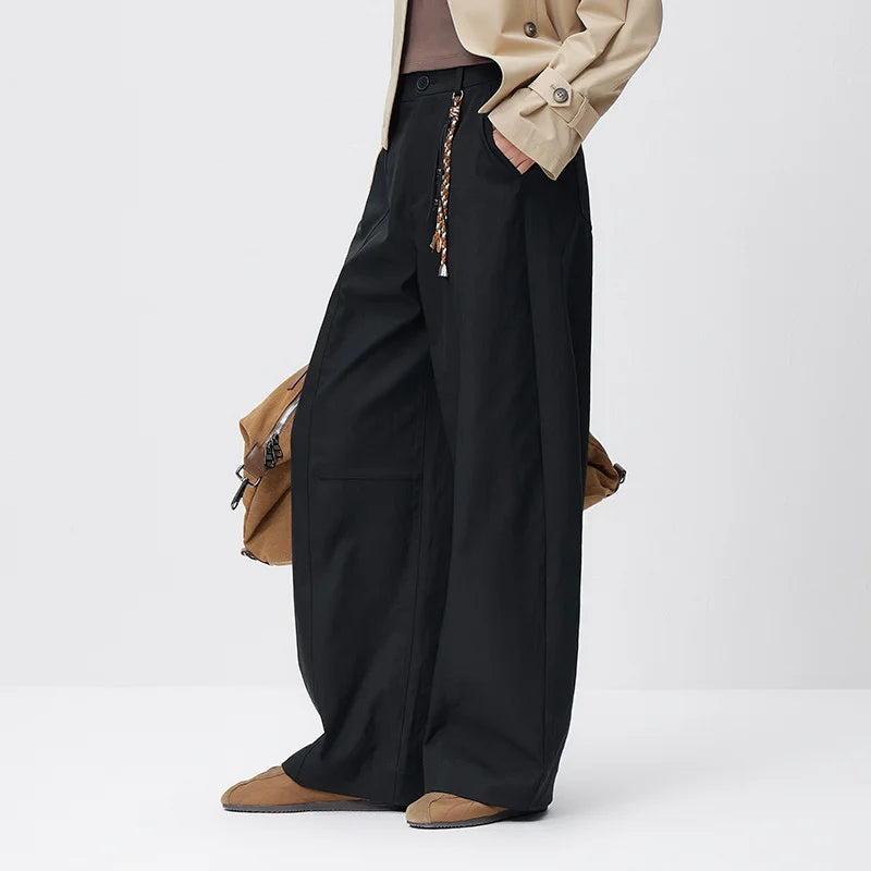 Semir Streetwear Pants Women 2026 Spring Seam Textured Half Elastic Waist Ornament Loose Curved Blade Casual Trousers