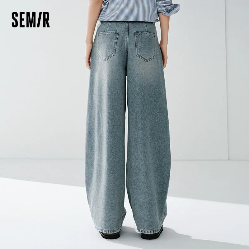 Semir Wide Leg Pants Denim Spring Pleated Loose Casual American Street Style Comfortable Trendy Casual Fashion Women 2026