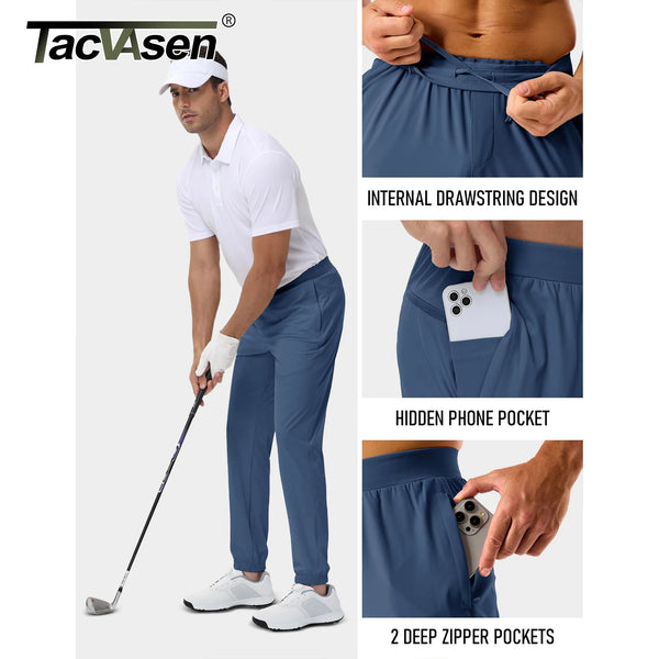 TACVASEN Golf Pants Men's Stretch Joggers with Zipper Pockets Breathable Lightweight Pants Work Casual Slack for Men Running