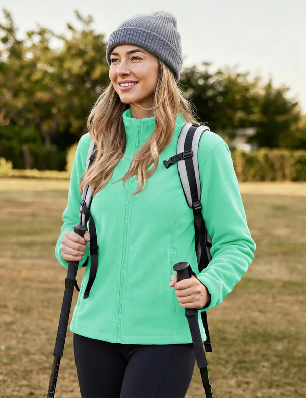 TACVASEN Women's Winter Warm Fleece Full-Zip Stand Collar Jacket    Adjustable Hem and 4 Pockets Sweatshirts for Casual Wear
