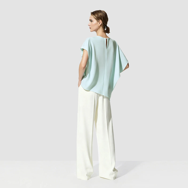 Amii Women's Blouse 2026 Summer New O-Neck Tie Detail ChiffonTop Asymmetric Dolman Sleeve Simple Office Loose Blouse 12642054