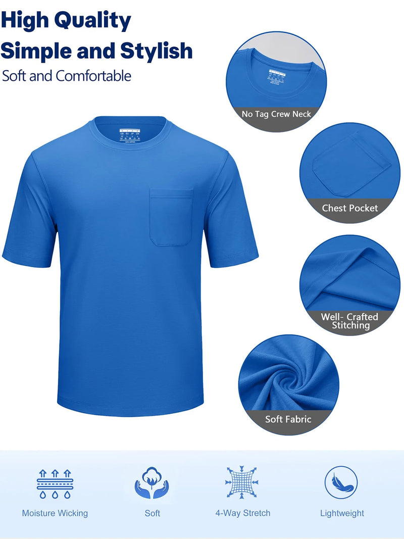 TACVASEN Men's Quick Dry T-Shirt UV Protection Short Sleeve Summer Tee With Pocket Breathable  Hiking Fishing Performance Top