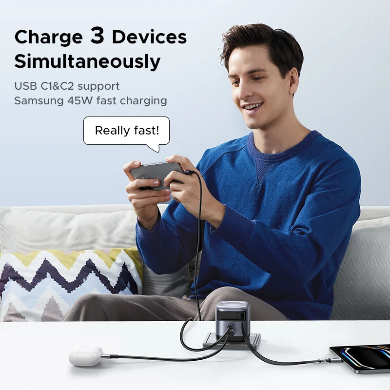 UGREEN 45W GaN Retractable Cable Charger UFCS PPS QC PD 3.0 For iPhone 17 16Pro Samsung S25 iPad Macbook Air Tablet Fast Charger
