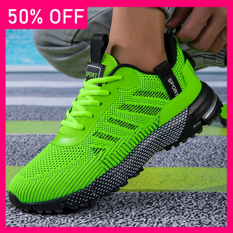 Men Sports Shoes Fashion Lace Up Mesh Breathable Versatile Running Shoes New Thick Soled Anti Slip Wear-resistant Hiking Shoes