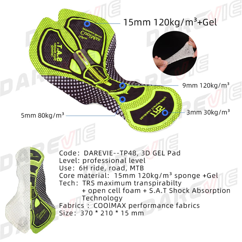 បន្ទះជែលសម្រាប់ជិះកង់ DAREVIE 120kg/m³ បន្ទះស្នោជែល 3D ដង់ស៊ីតេខ្ពស់ 310 X 210 X 15 mm COOLMAX Tech
