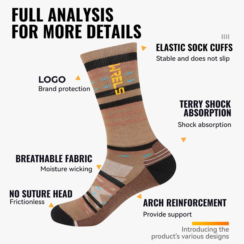 WRELS 1/2/3pairs Merino Wool Socks Moisture Wicking Warm Thermal Hiking Socks Breathable Cushion Hiking Running Compression Sock