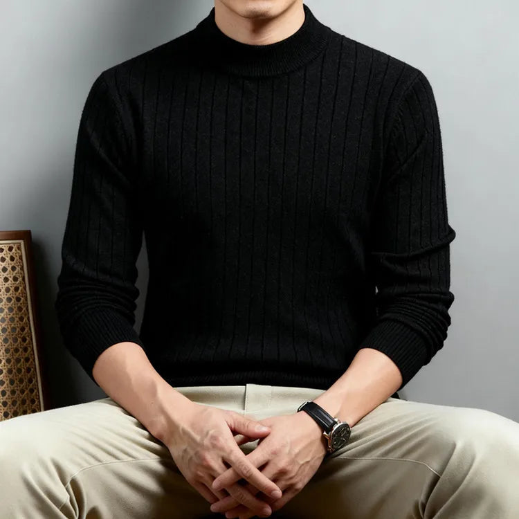 Men's Semi-High Neck Knit Sweater, 500g Wool-Like Texture, Anti-Pilling, Quiet Luxury Style Beige Gray Brown