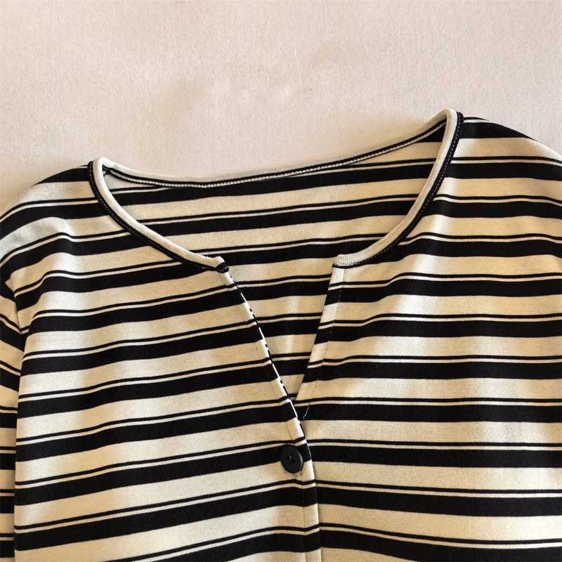 Women's Pajamas Chest Pads Spring Autumn Pure Cotton Korean Striped Long-sleeved Trousers Sets Outside Sleepwear Home Suit