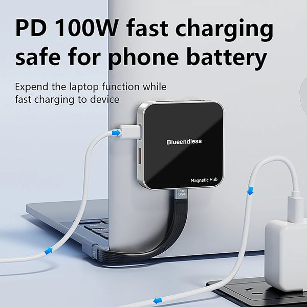 មជ្ឈមណ្ឌល USB C ម៉ាញេទិក Blueendless USB A 3.2 10Gbps PD100W ប្រភេទ-C អាដាប់ទ័រច្រកច្រើន SD/TF មជ្ឈមណ្ឌលកាត 7 ក្នុង 1 មជ្ឈមណ្ឌលសម្រាប់ iPhone 16 15 Pro M