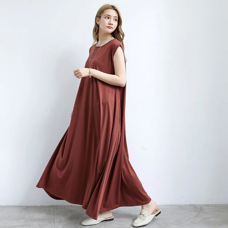 រ៉ូប Fdfklak ទំហំធំ រ៉ូបវែង រលុង ដៃខ្លី រដូវផ្ការីក រដូវក្តៅ រ៉ូបរាត្រីវែង ធម្មតា កប្បាស លីនីន រ៉ូបរាត្រីបែប Retro សម្រាប់នារី