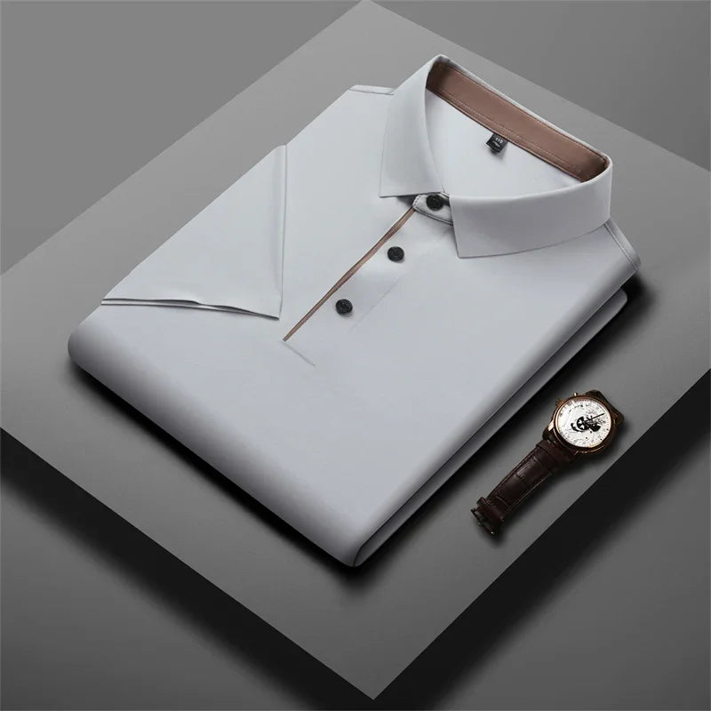 Seamless Golf Shirt, Men's Short-Sleeved Shirt, Slim Fit Summer Business Gentleman Men's Polo Shirt  2024, High-End Knitwear
