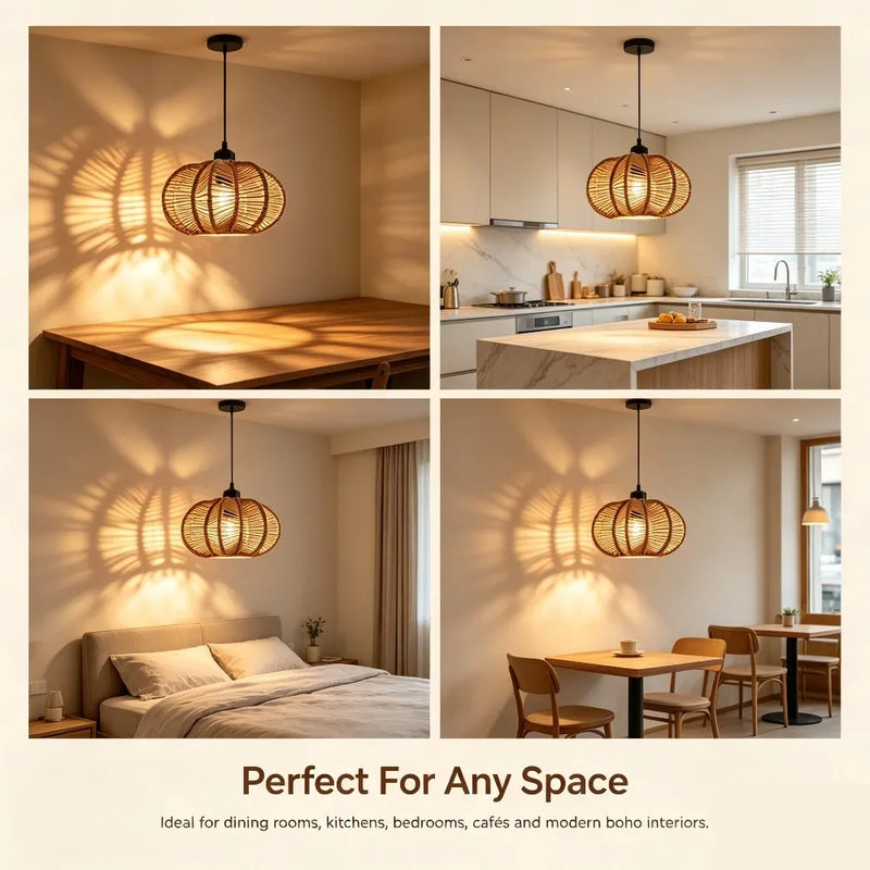 JOYINLED E27 Woven Chandelier Boho Pendant Lamp with Handwoven Rattan Basket Lamps Hade Hanging Light Fixture Bedroom Farmhouse